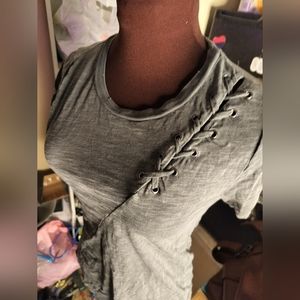 NWOT Lucky Brand Threaded Shoulder Blouse